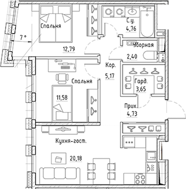 2-комнатная квартира 65.26 м², 4/10 эт., ЖК «LEGENDA Лисичанская 22»